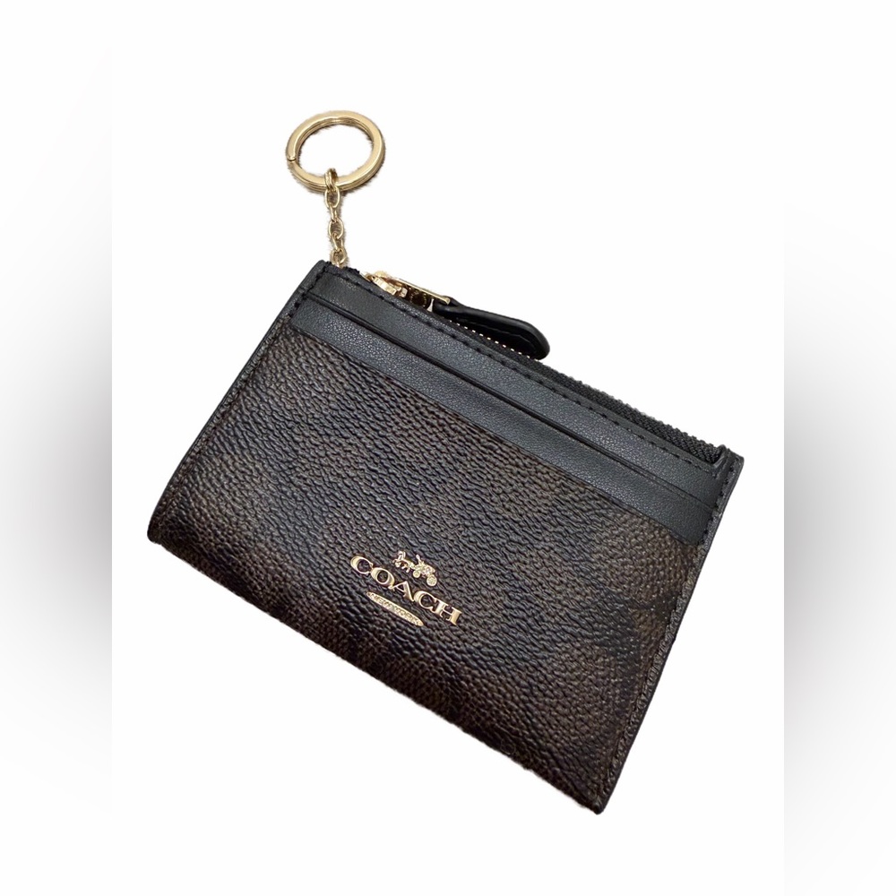 Coach Black and Brown Leather Keychain Pouch